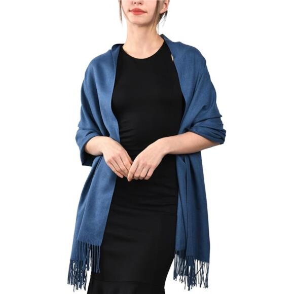 Pashmina Shawl Wraps for Women Navy Blue - Picture 3 of 4